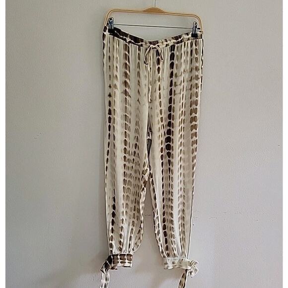 Wild Poppy Knotted Split Thigh Tie Ankle Hem Pants Tie Dye Beach Cover-Up Resort - Picture 5 of 11